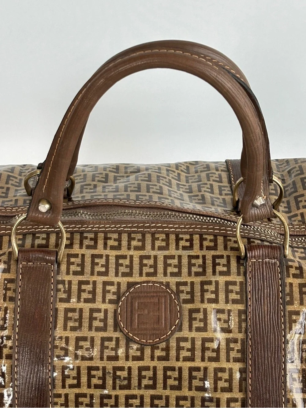 Fendi Zucca Monogram Coated Canvas Duffle Bag Brown Luxury Travel